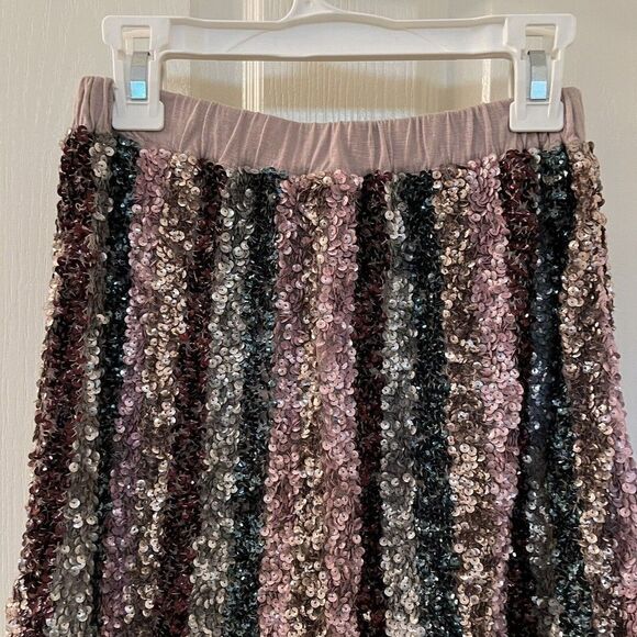 Peek Girls Sequin Skirt Striped Multicolor Gray Pink Rainbow Size Large 10 years - Picture 7 of 9